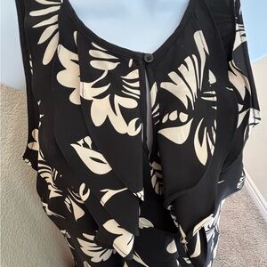 Lauren Ralph Lauren Black and Cream Patterned Blouse